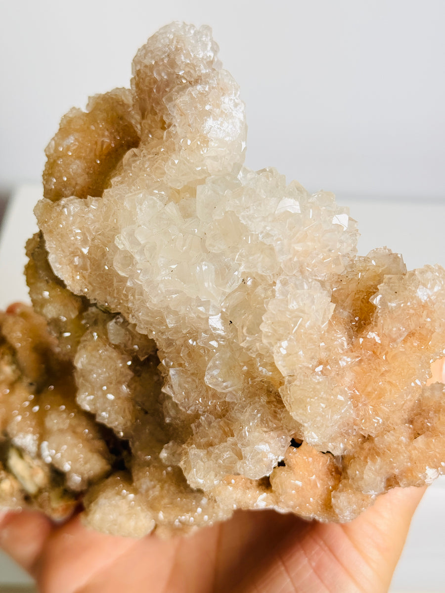 Pink Calcite on Gold Stand from Indonesia