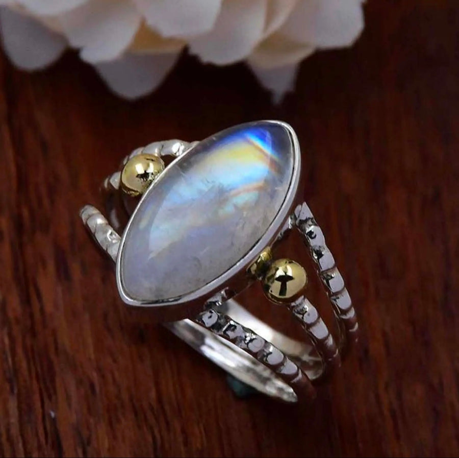 Moonstone Marquis Triple Band 925 Sterling Silver Ring