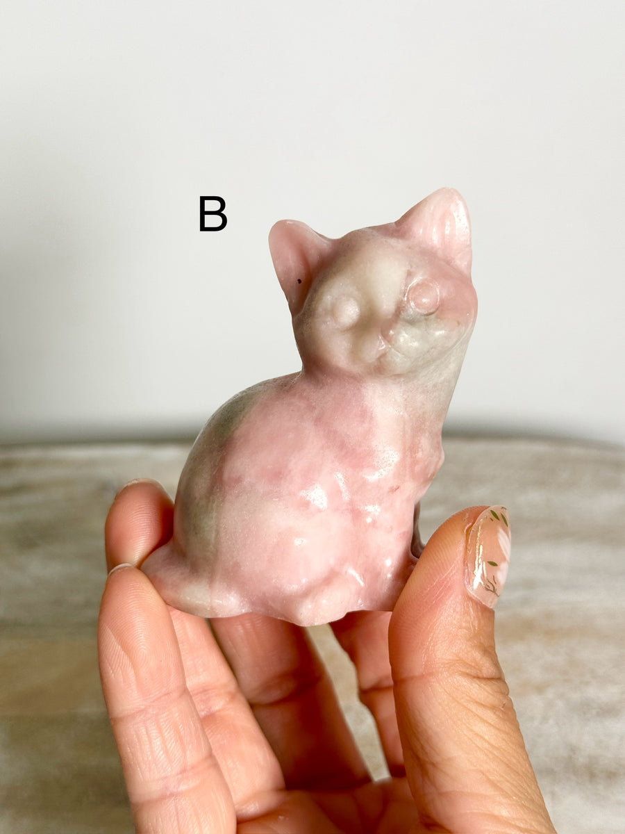 Pink Opal Cat Carving