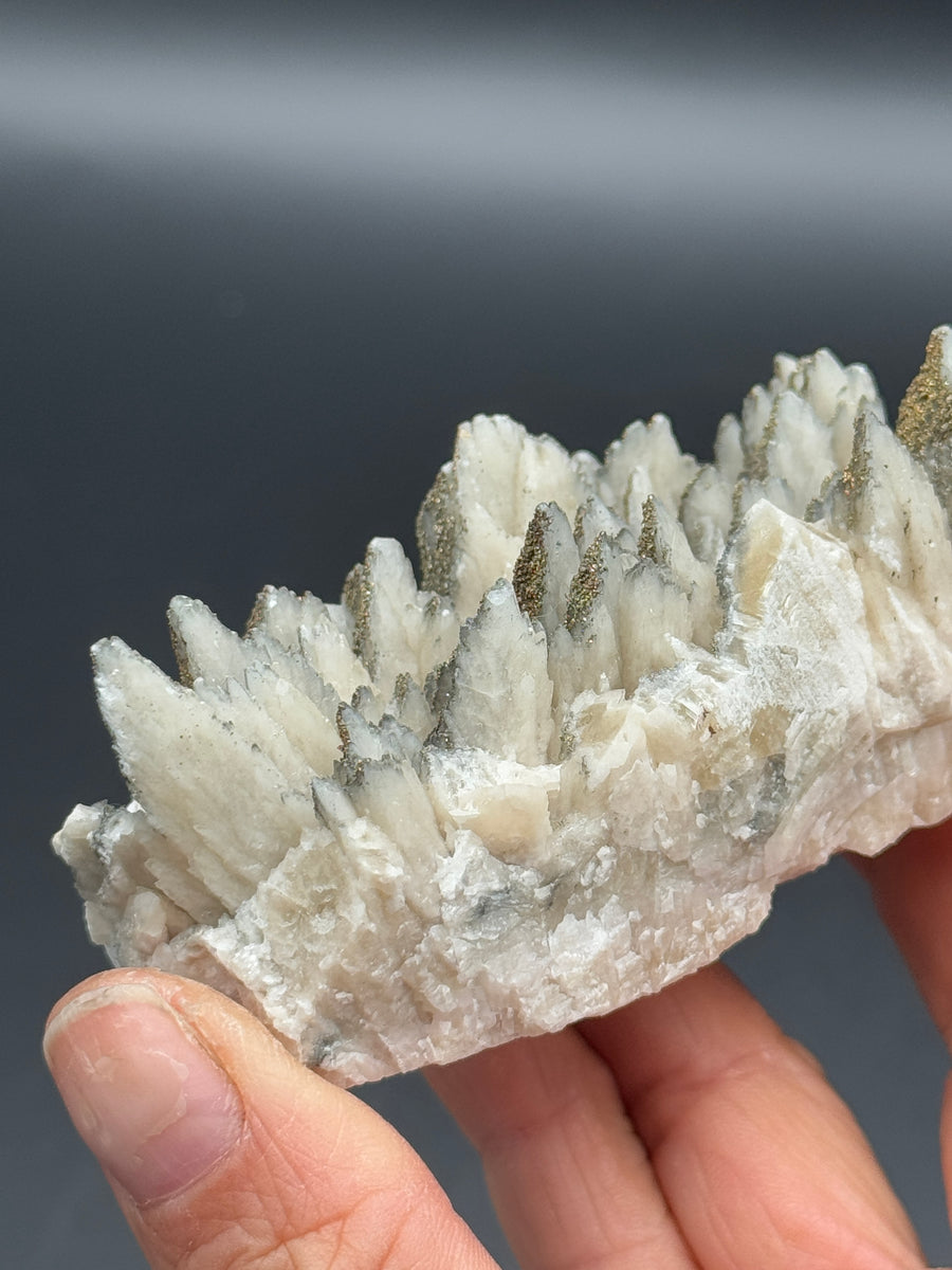 Pink Feather Calcite with Pyrite Cluster