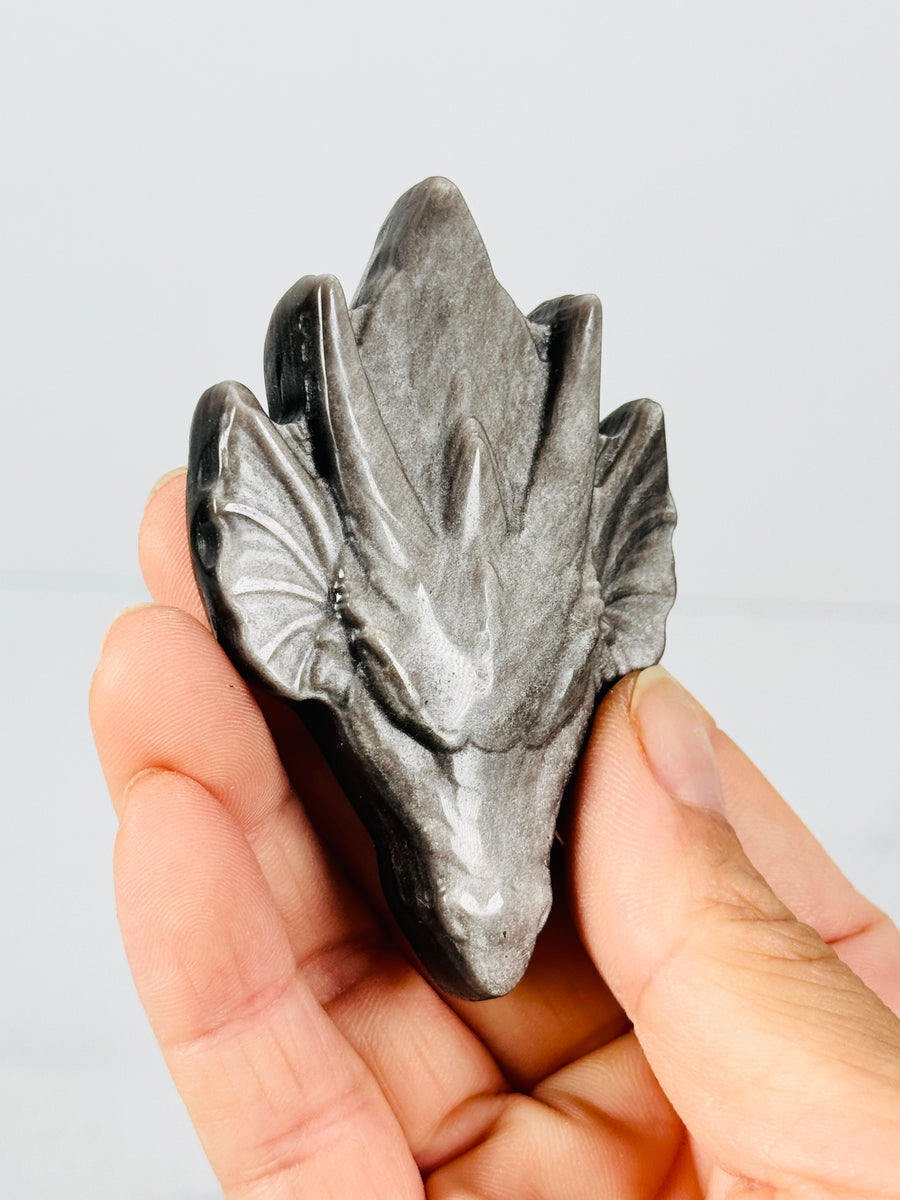 Moonstone or Silver Obsidian Dragon Head Carving