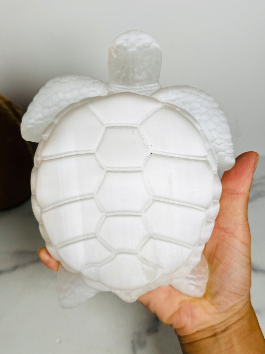 Satin Spar Turtle Carving