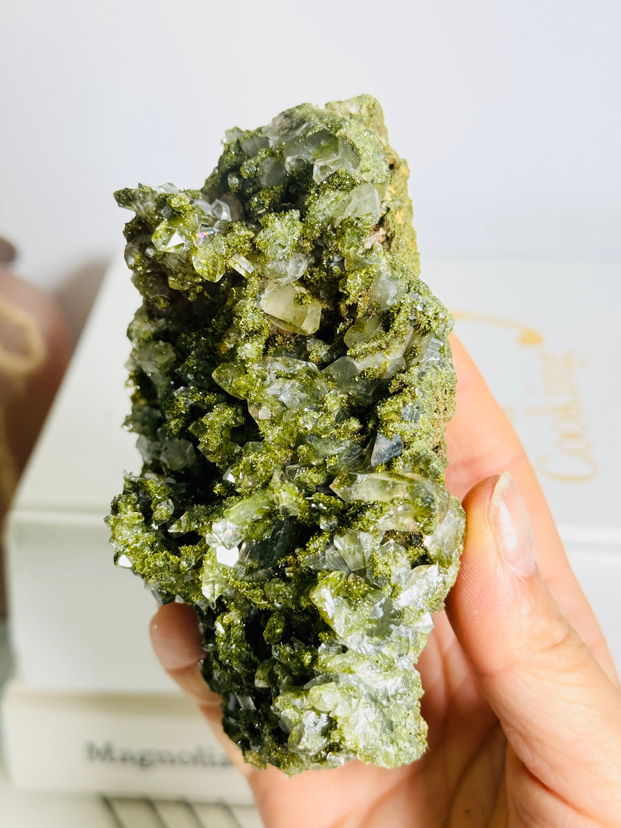 Forest Epidote with Quartz Cluster