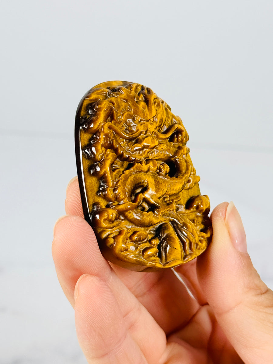 Tiger Eye Dragon Carving