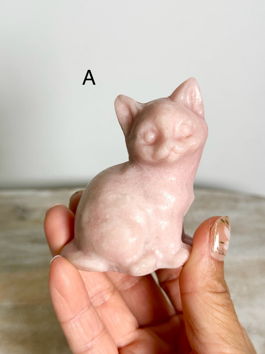 Pink Opal Cat Carving