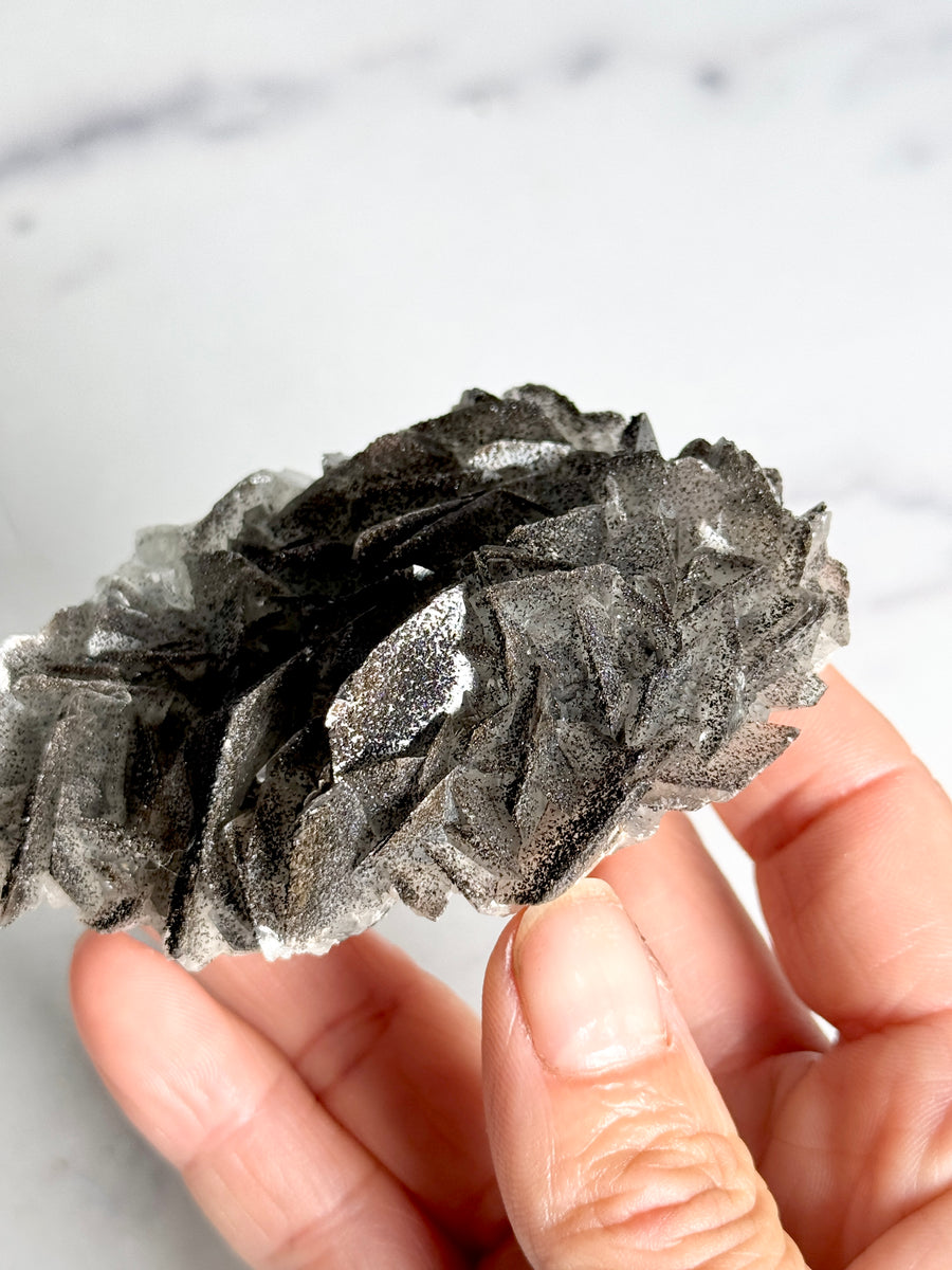 RARE - Black Rose Calcite with Goethite