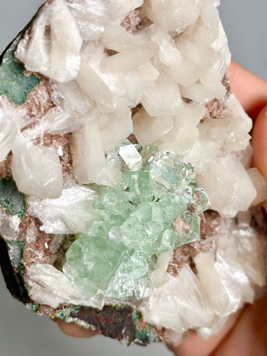 Green Apophyllite Flower with Stilbite