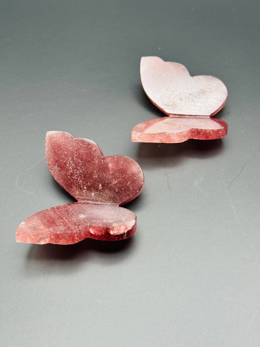 Strawberry Quartz 3D Butterfly Carving