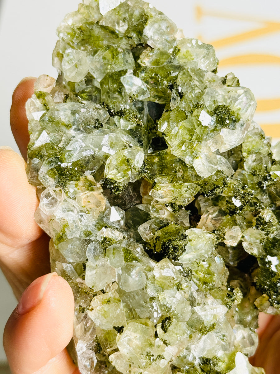 Forest Epidote with Quartz Cluster