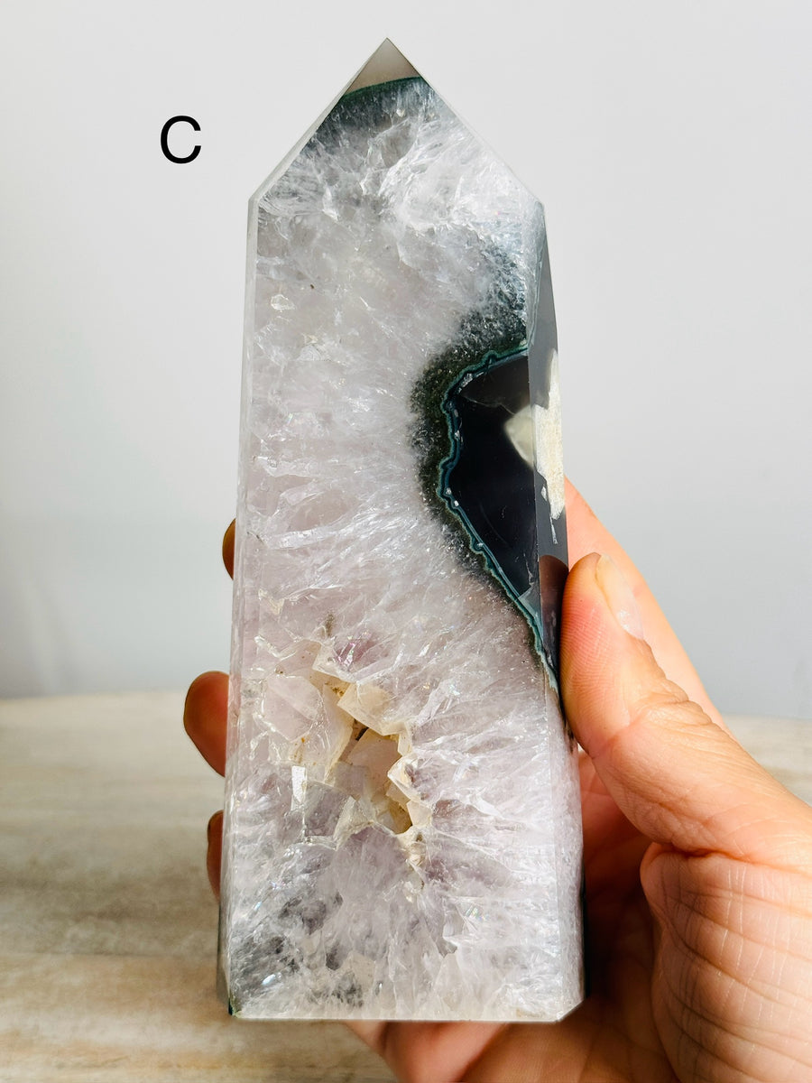 Blue Agate with Quartz Tower