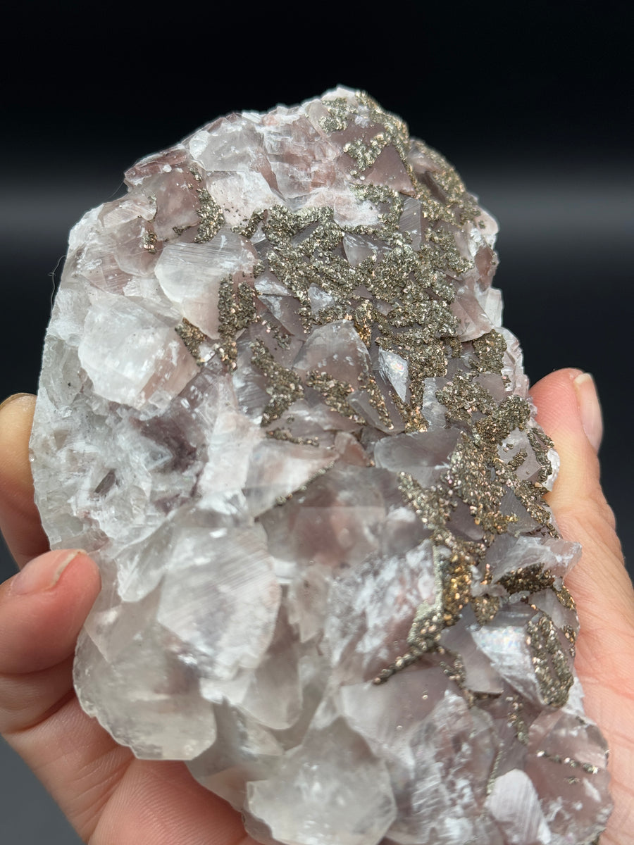 Pink Calcite with Pyrite Cluster