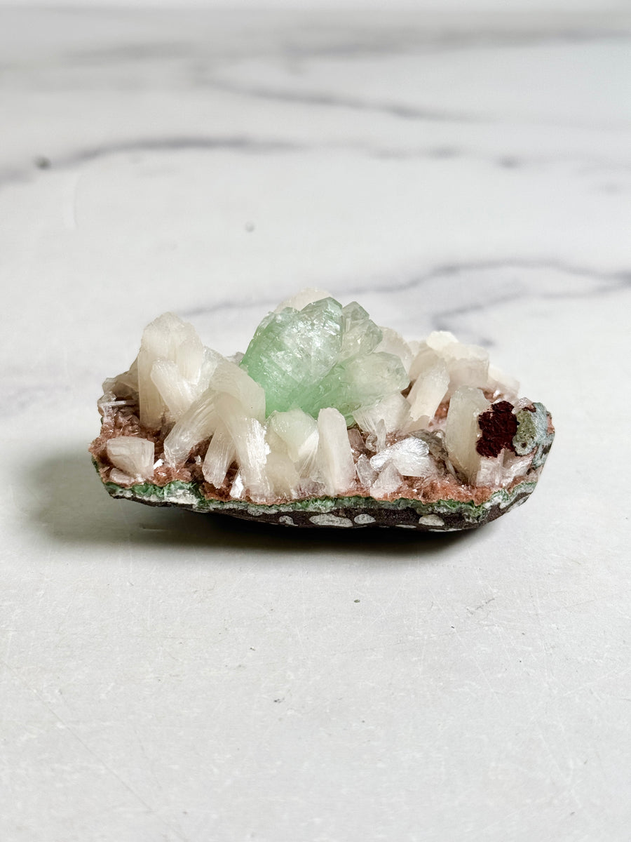 Green Apophyllite Flower with Stilbite