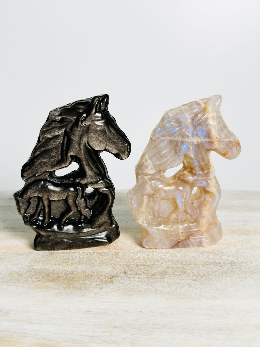 Moonstone or Silver Obsidian Horse Carving