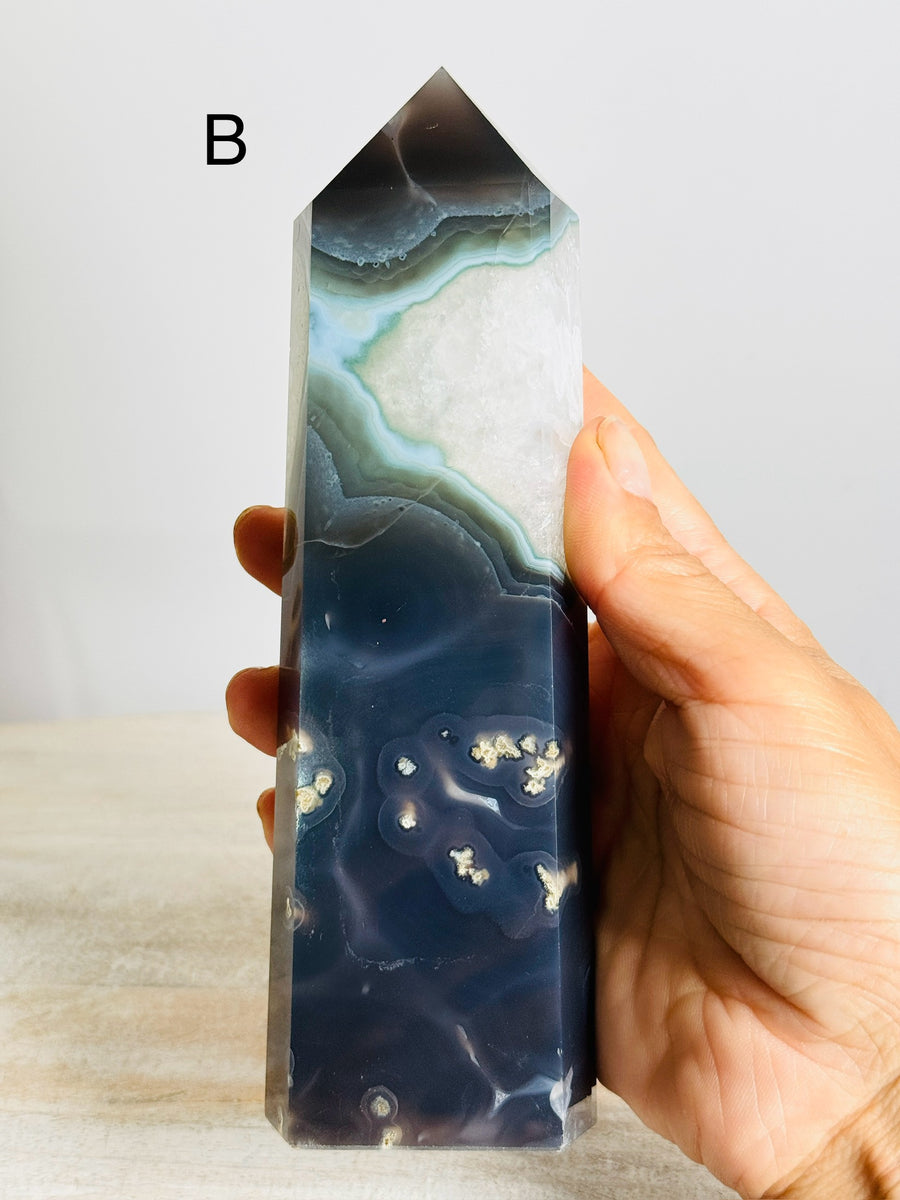 Blue Agate with Quartz Tower