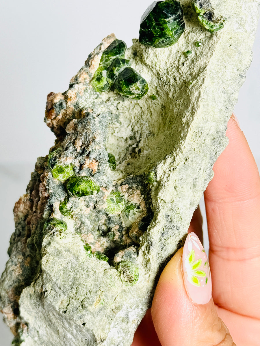 Green Demantoid Garnet on Matrix from Iran