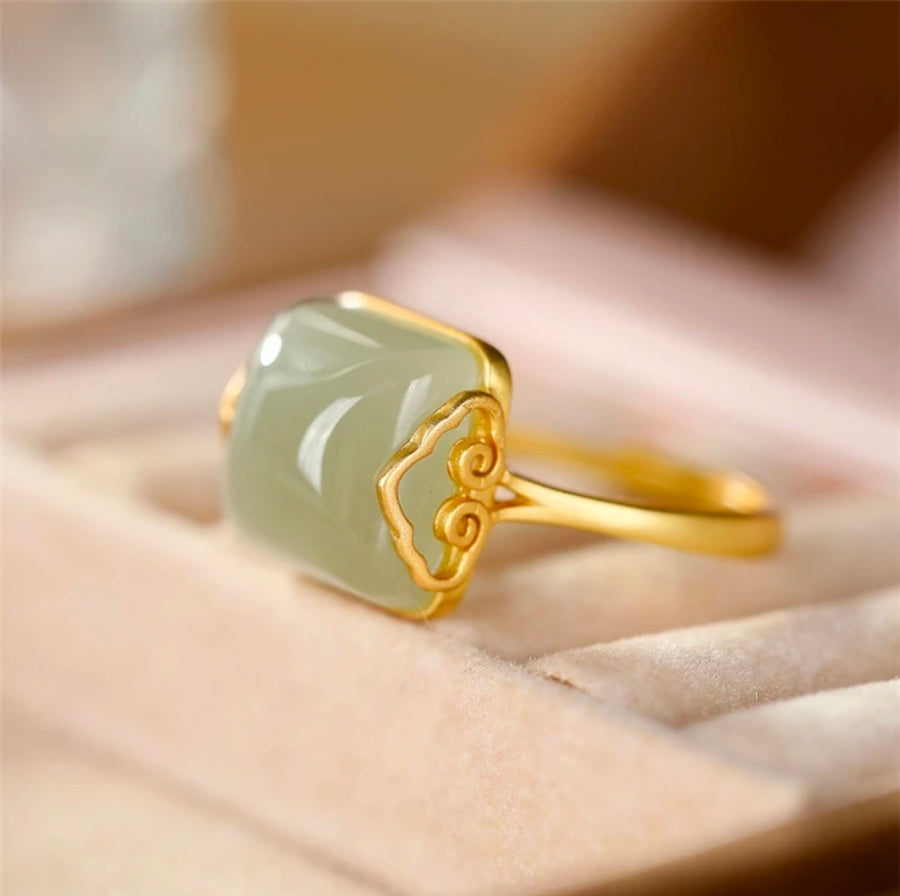 Lucky Jade Gold Plated 925 Sterling Silver Ring