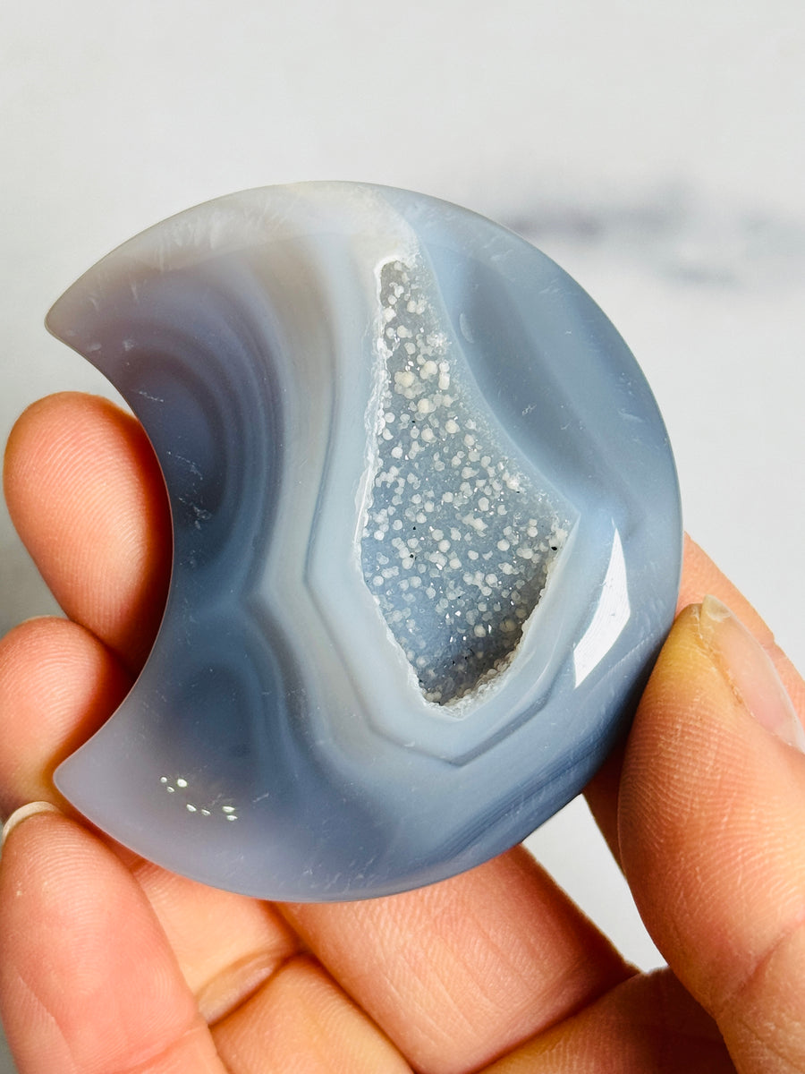 Druzy Agate Moon Carving