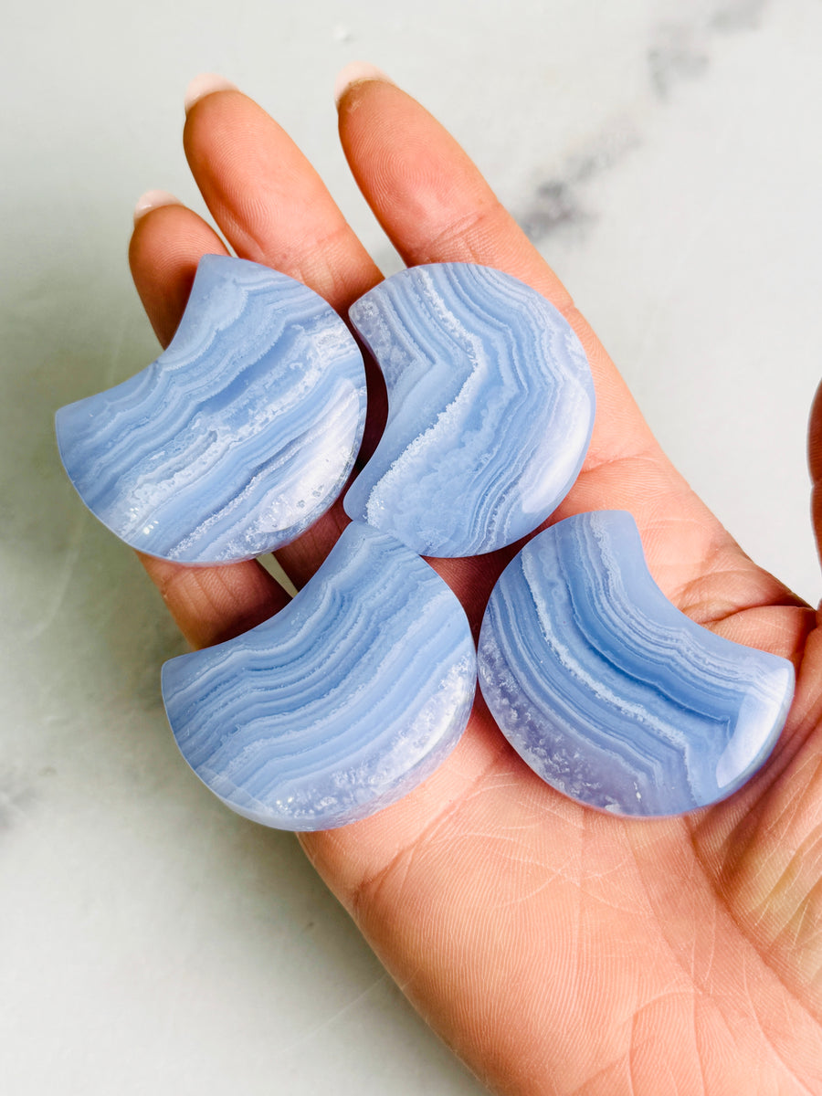 Blue Lace Agate Moon Carving