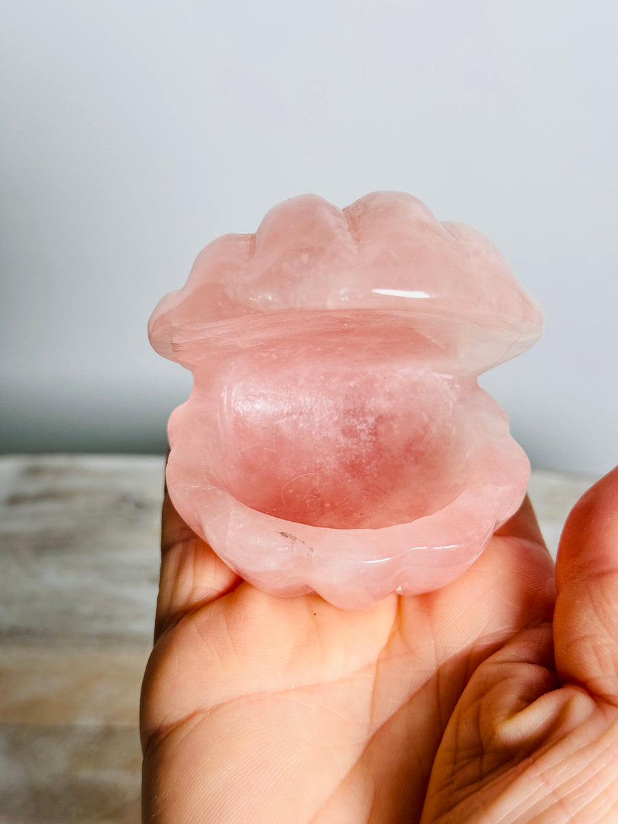 Rose Quartz Clam Shell Carving