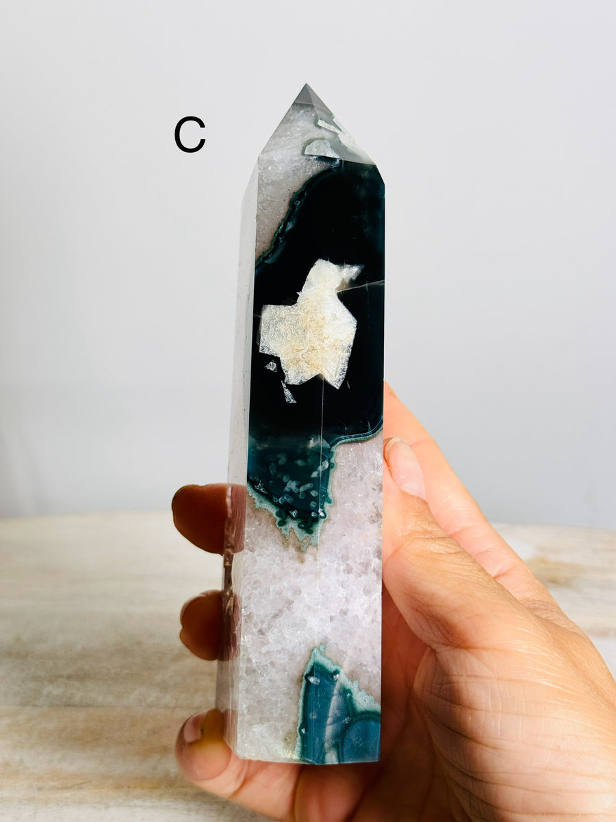 Blue Agate with Quartz Tower