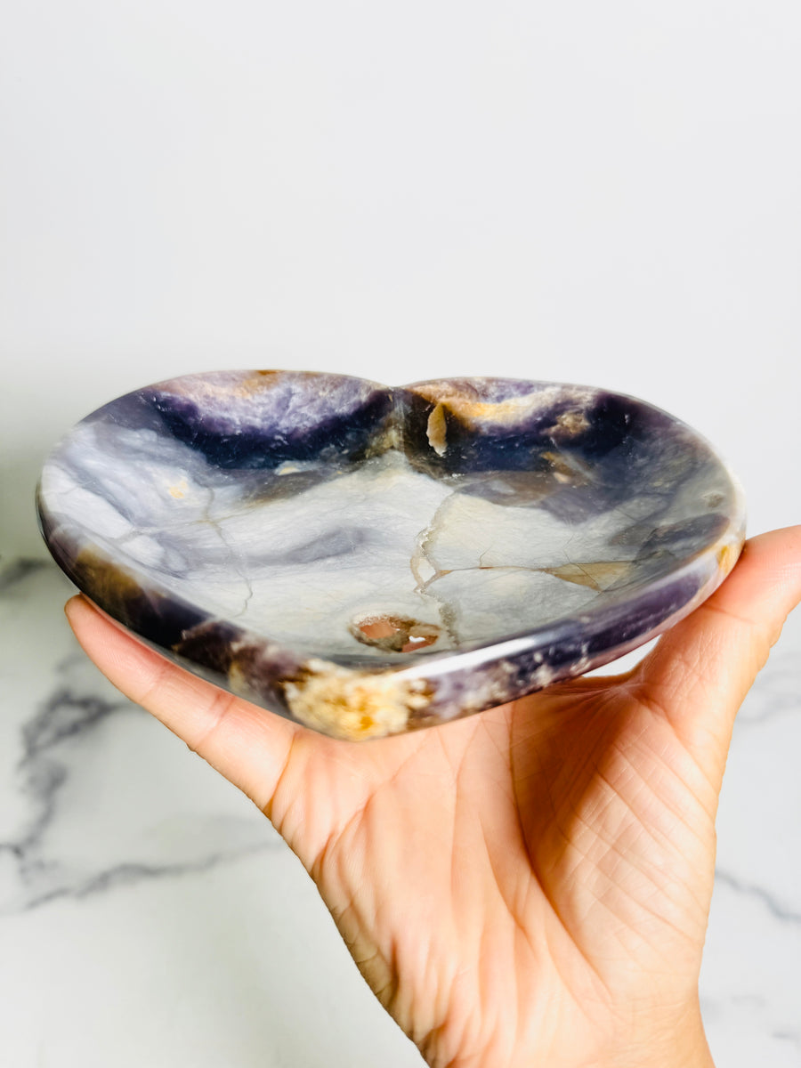 Purple Agate Heart Bowl Carving