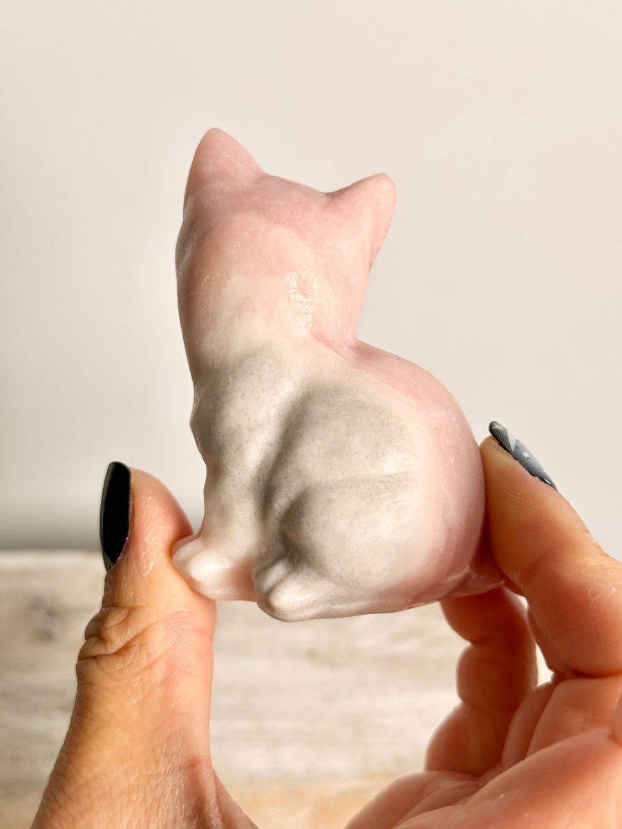 Pink Opal Cat Carving