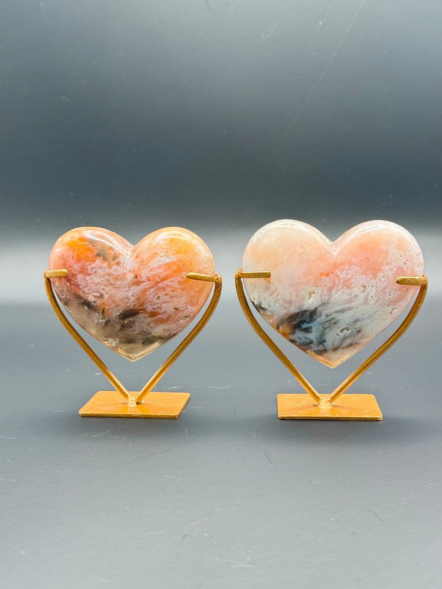 Rainbow Plume Agate Heart Carving on Stand