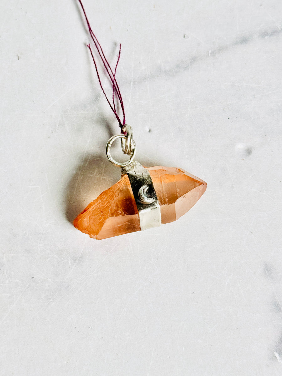 Pink Lemurian Point with 925 Sterling Silver & Copper Handmade Pendant