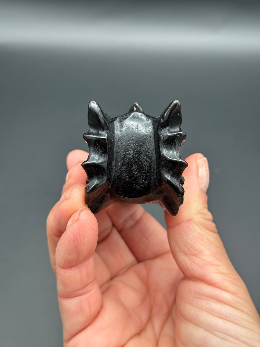 Silver Obsidian Dragon Head Carving