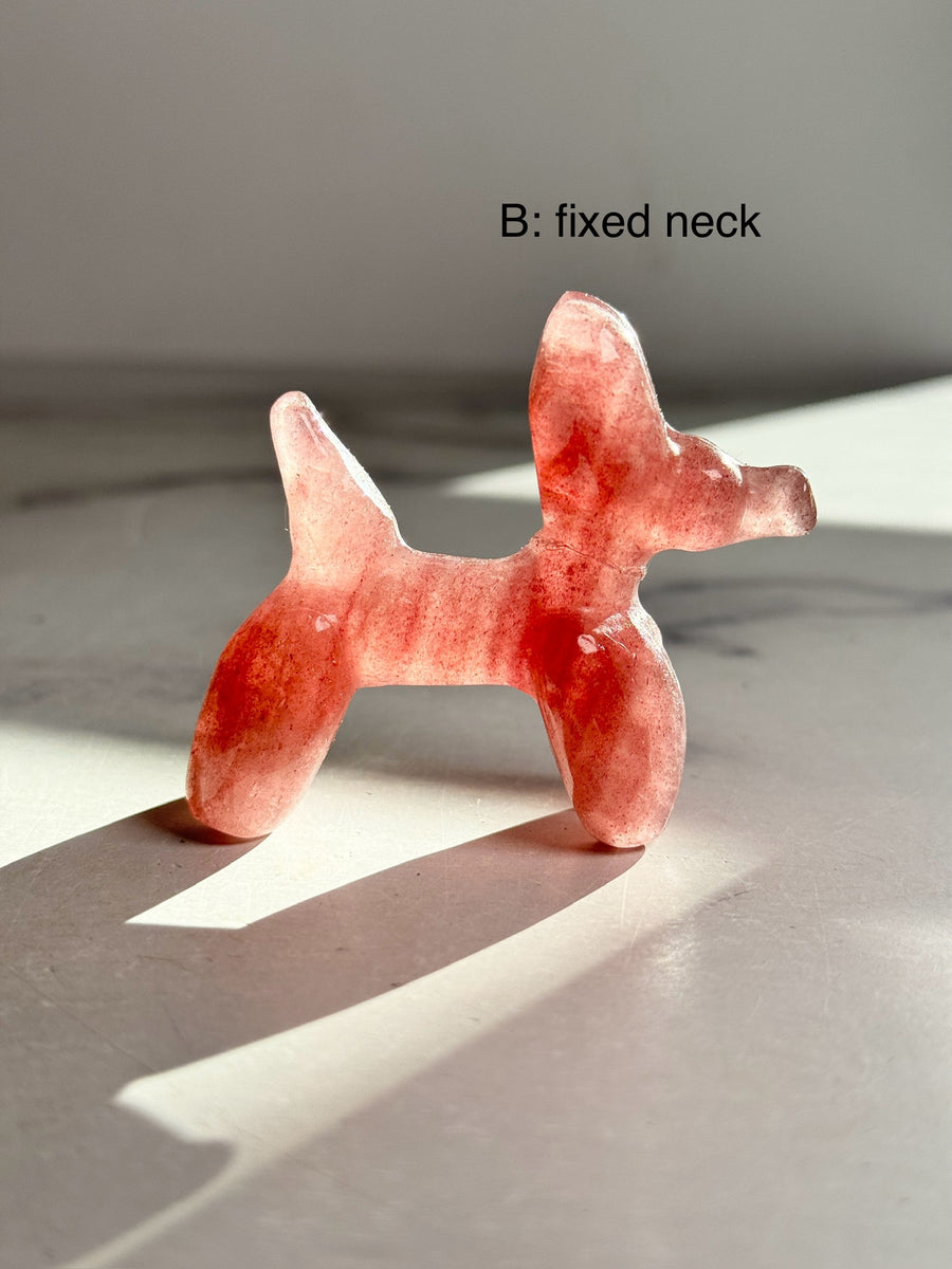 IMPERFECT Strawberry Quartz Balloon Dog Carving