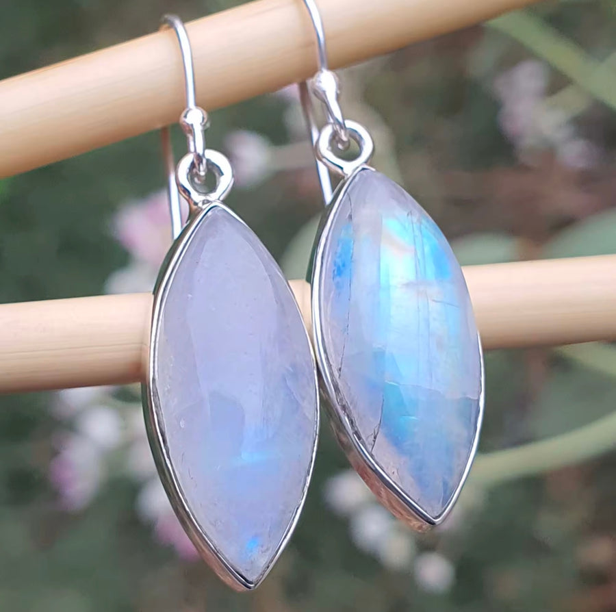 Moonstone Marquis 925 Sterling Silver Earrings