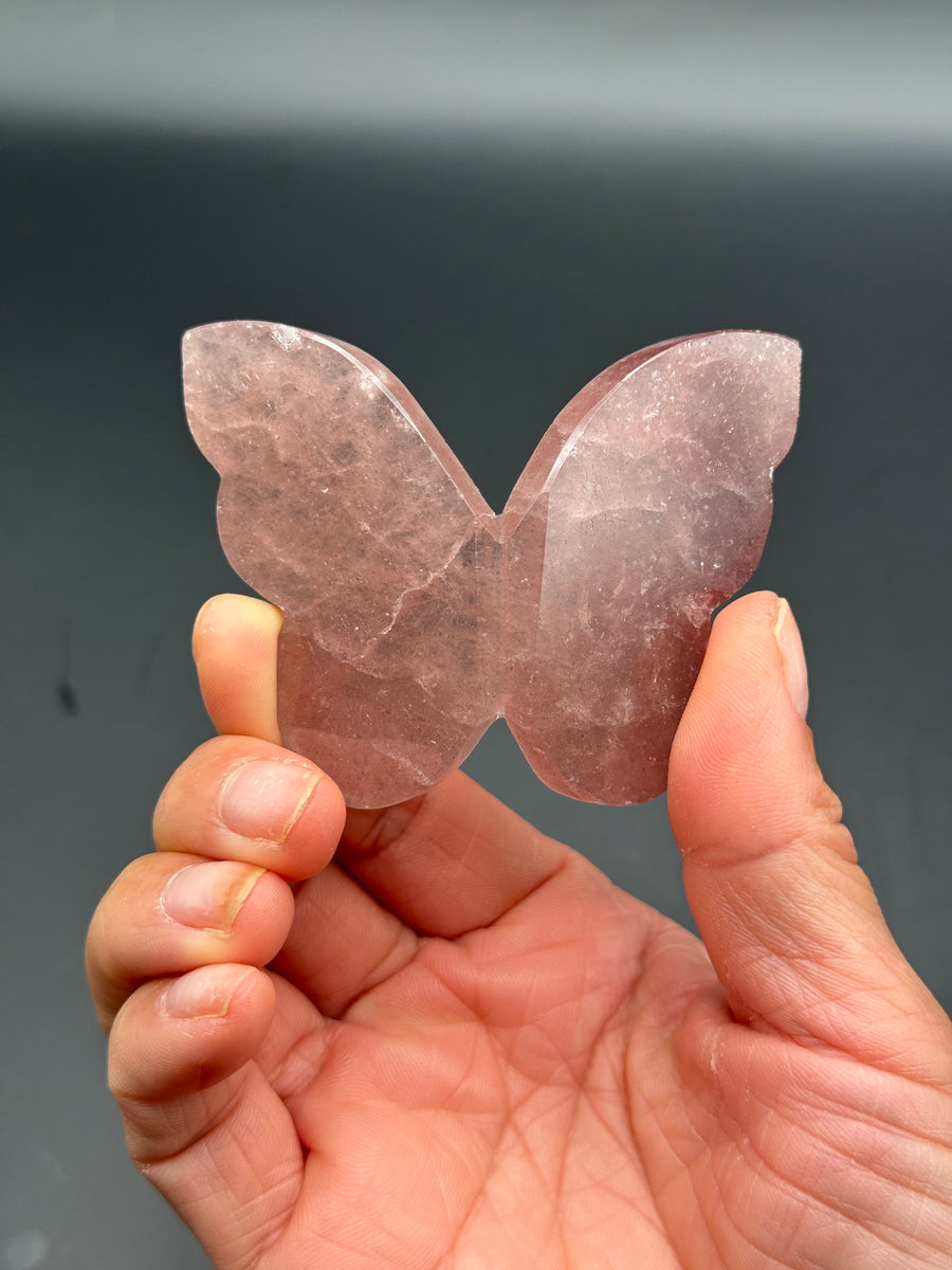 IMPERFECT - Strawberry Quartz 3D Butterfly Carving