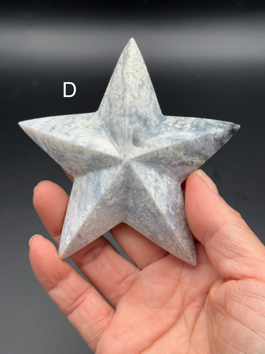 Blue Plume Agate 3D Star Carving