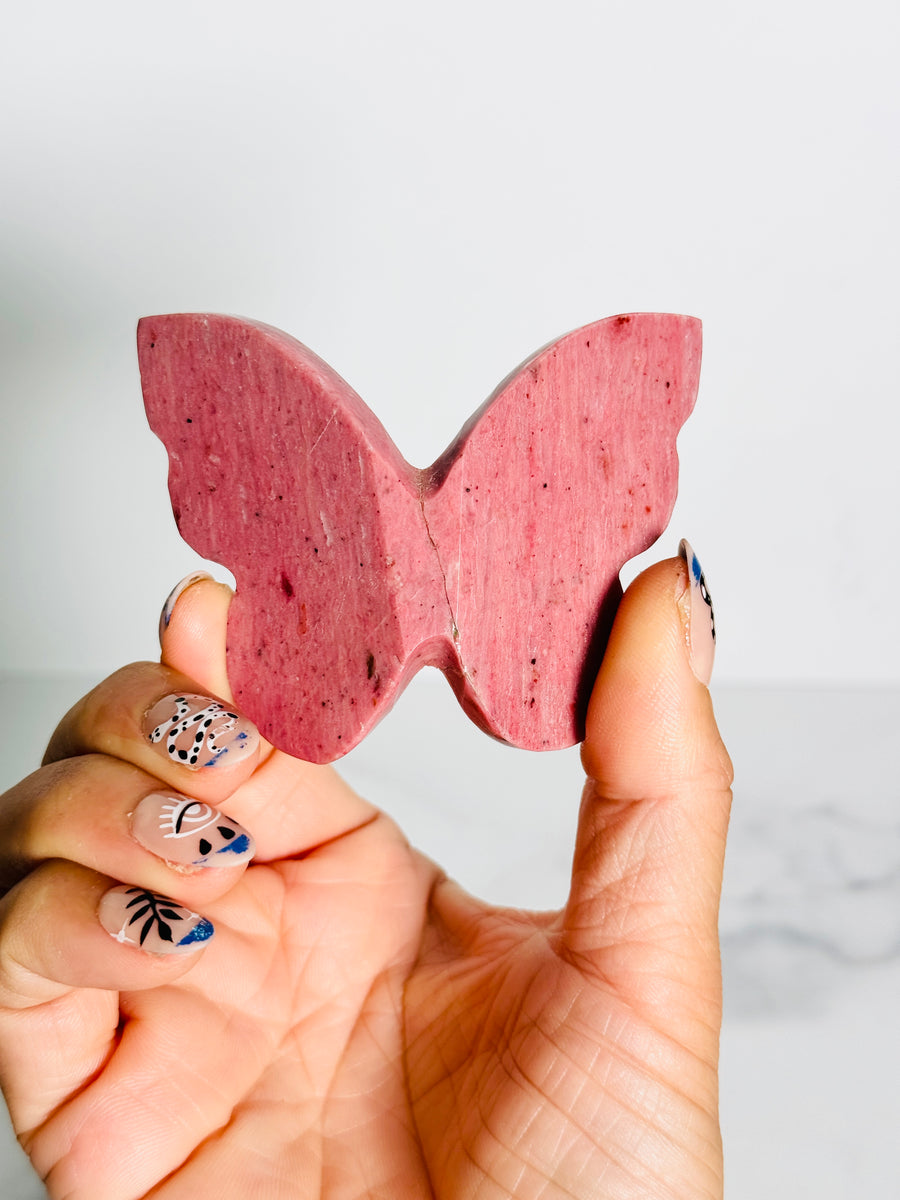 IMPERFECT Pink Petrified Wood 3D Butterfly Carving