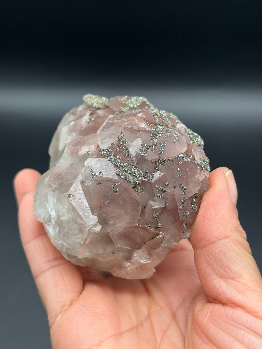 Pink Calcite with Pyrite Cluster