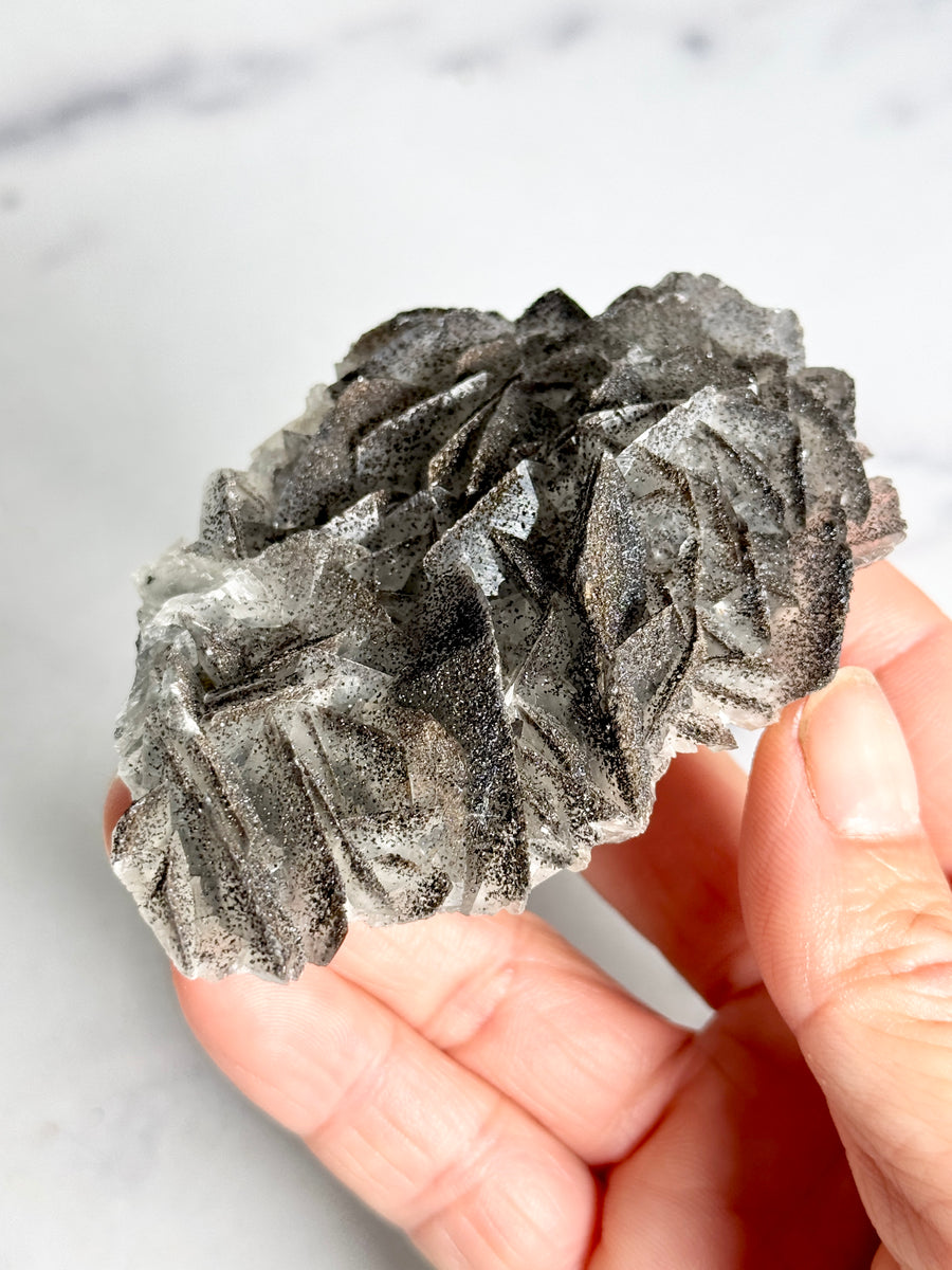 RARE - Black Rose Calcite with Goethite