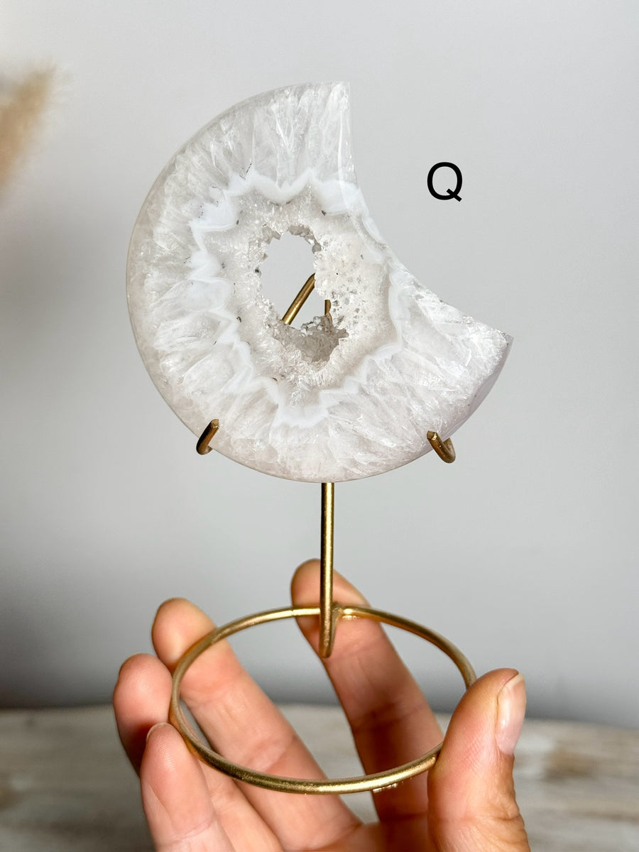 Quartz with Agate Moon on Stand Carving