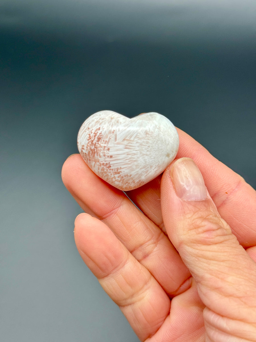 Pink Scolecite Mini Heart Carving