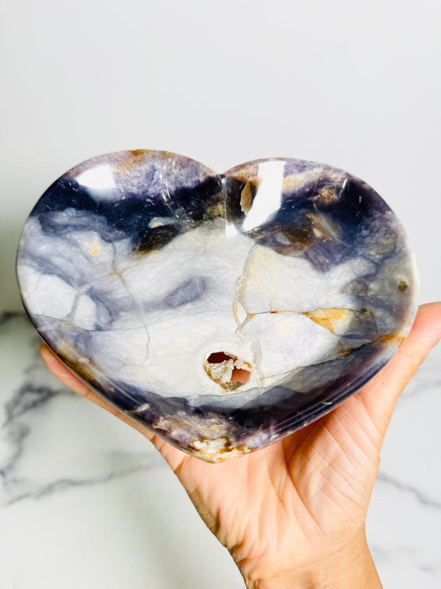 Purple Agate Heart Bowl Carving