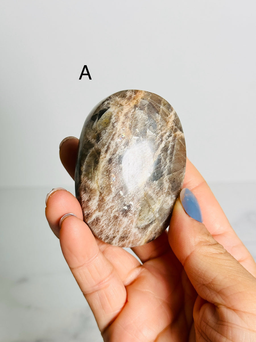 Black Moonstone Sunstone Palm Stone