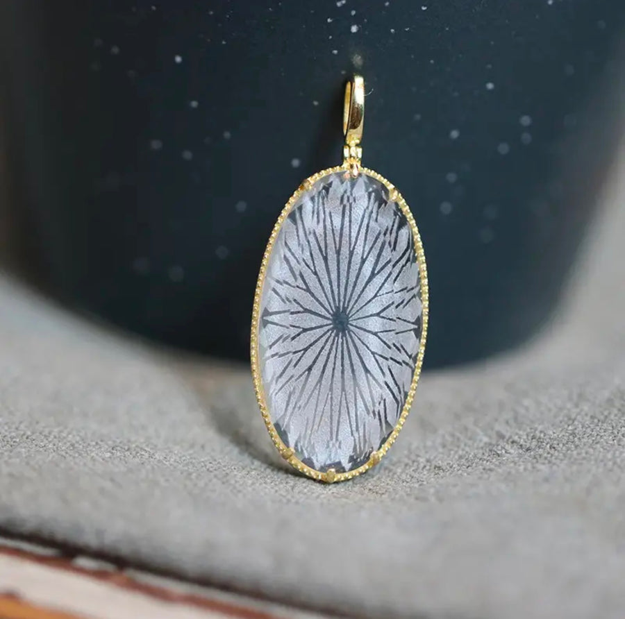 Clear Quartz Vintage Style Gold Plated 925 Sterling Silver Pendant