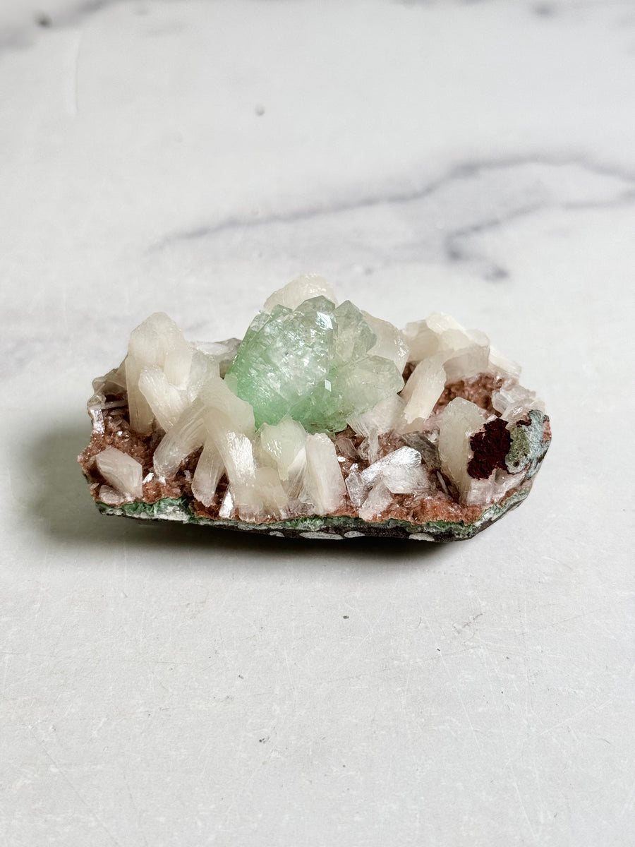 Green Apophyllite Flower with Stilbite