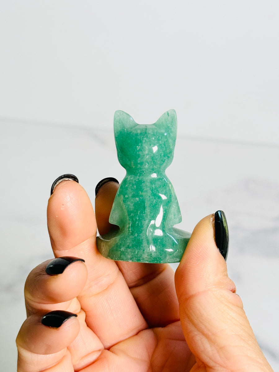 Green Aventurine Meditating Cat Carving