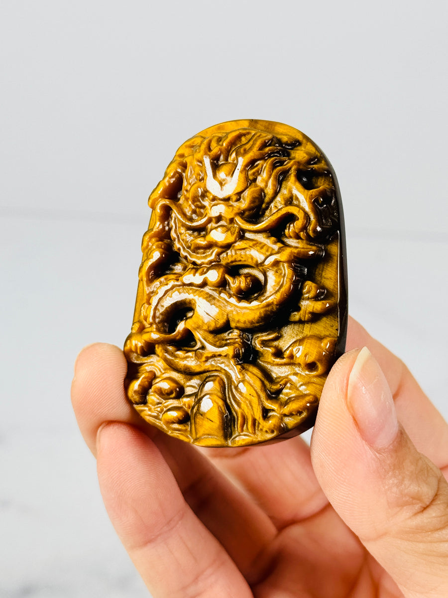 Tiger Eye Dragon Carving