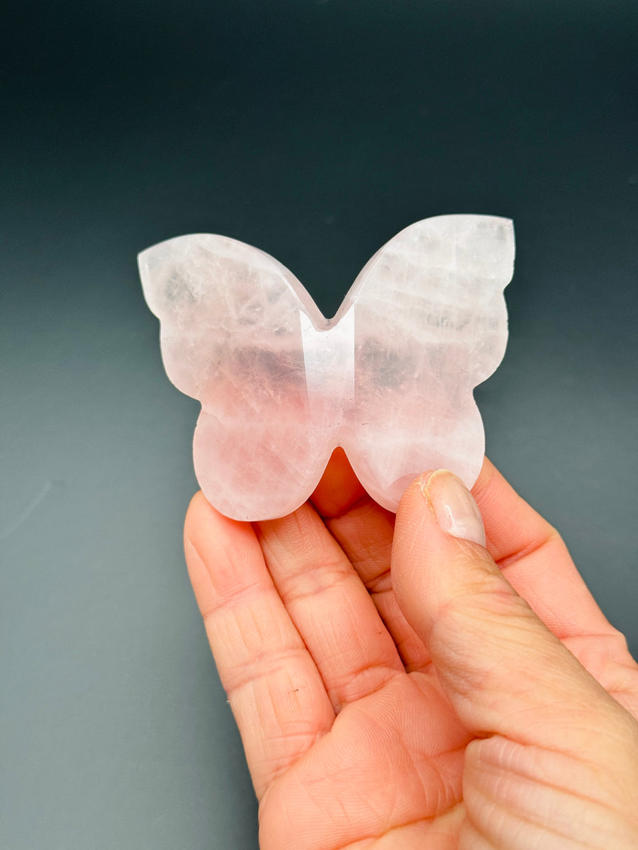 Rose Quartz 3D Butterfly Carving