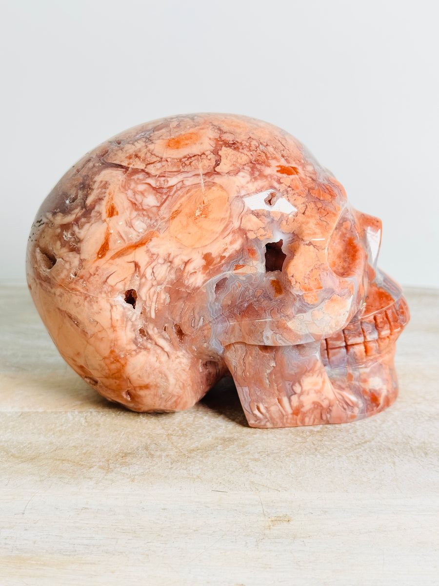 Cotton Candy Agate Skull Carving