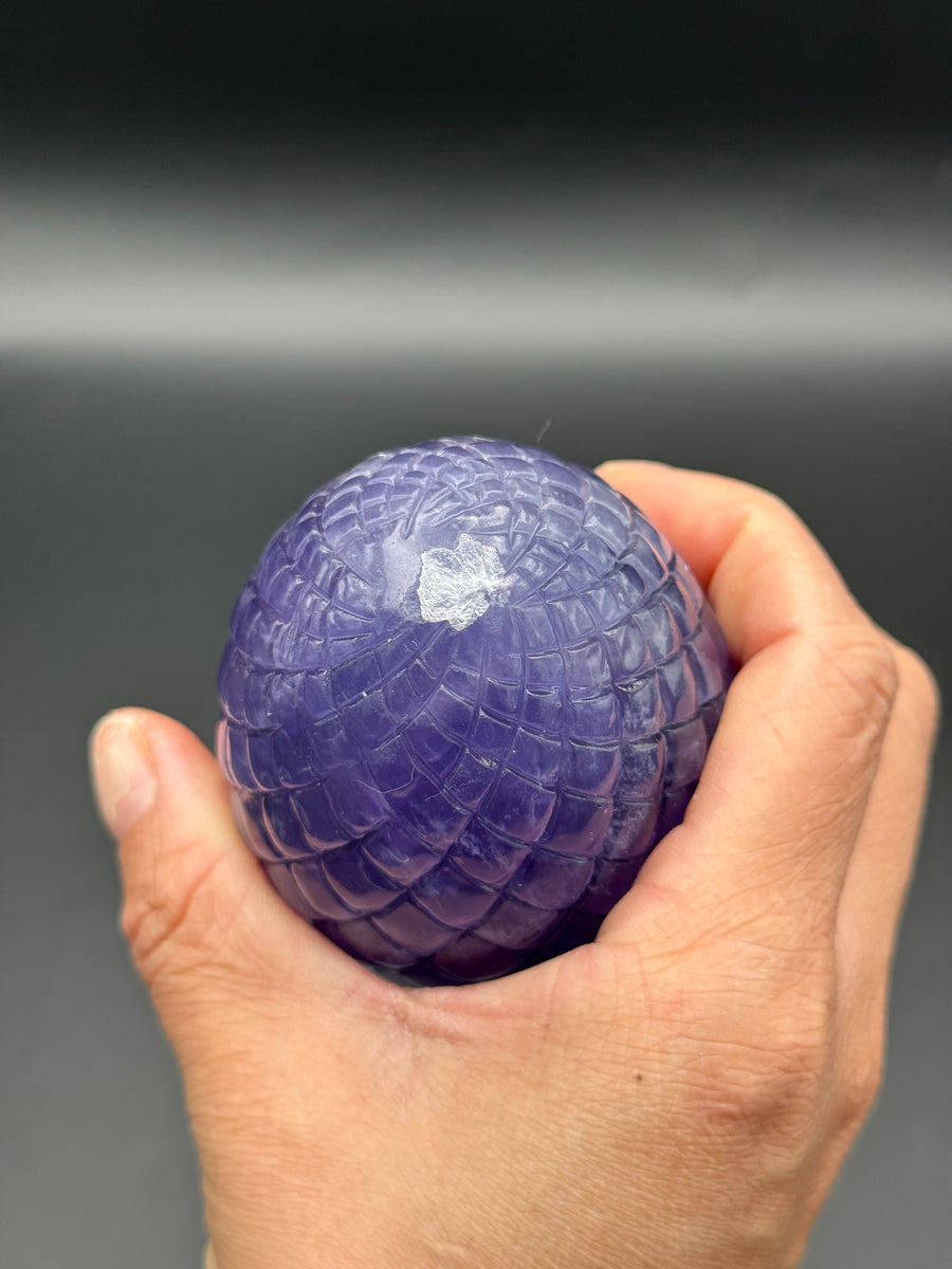 IMPERFECT - Purple Fluorite Dragon Egg Carving