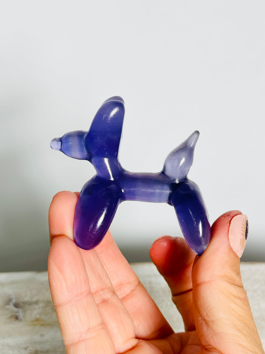 Purple Fluorite Balloon Dog Carving