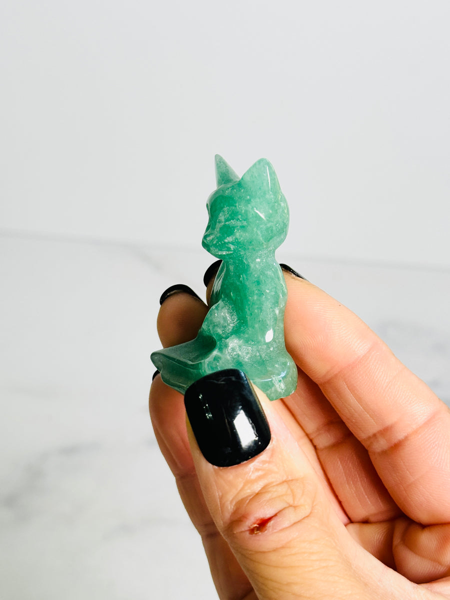 Green Aventurine Meditating Cat Carving