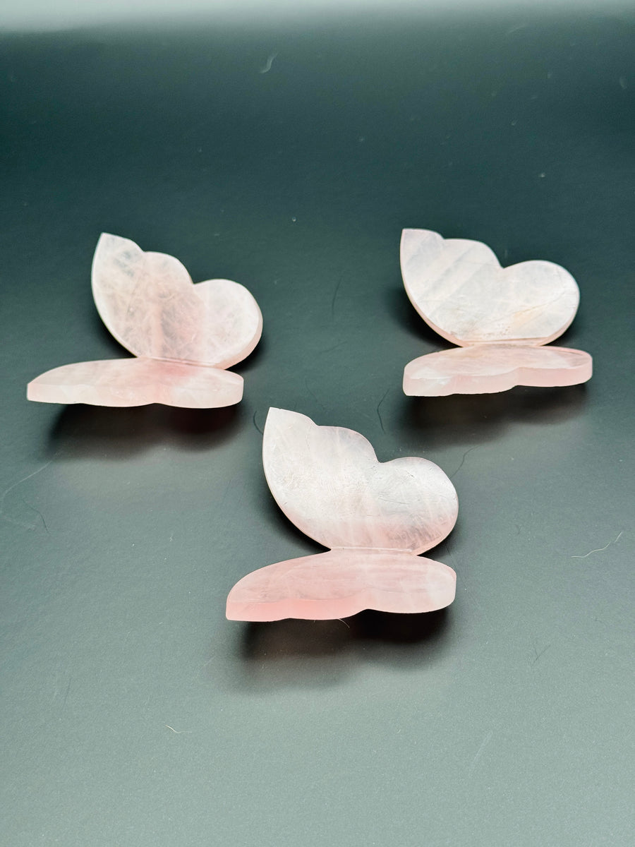 Rose Quartz 3D Butterfly Carving